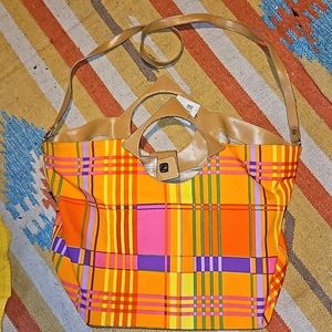 New W Tags Vintage Liz Claiborne Heritage Collection Neon Plaid Large Tote